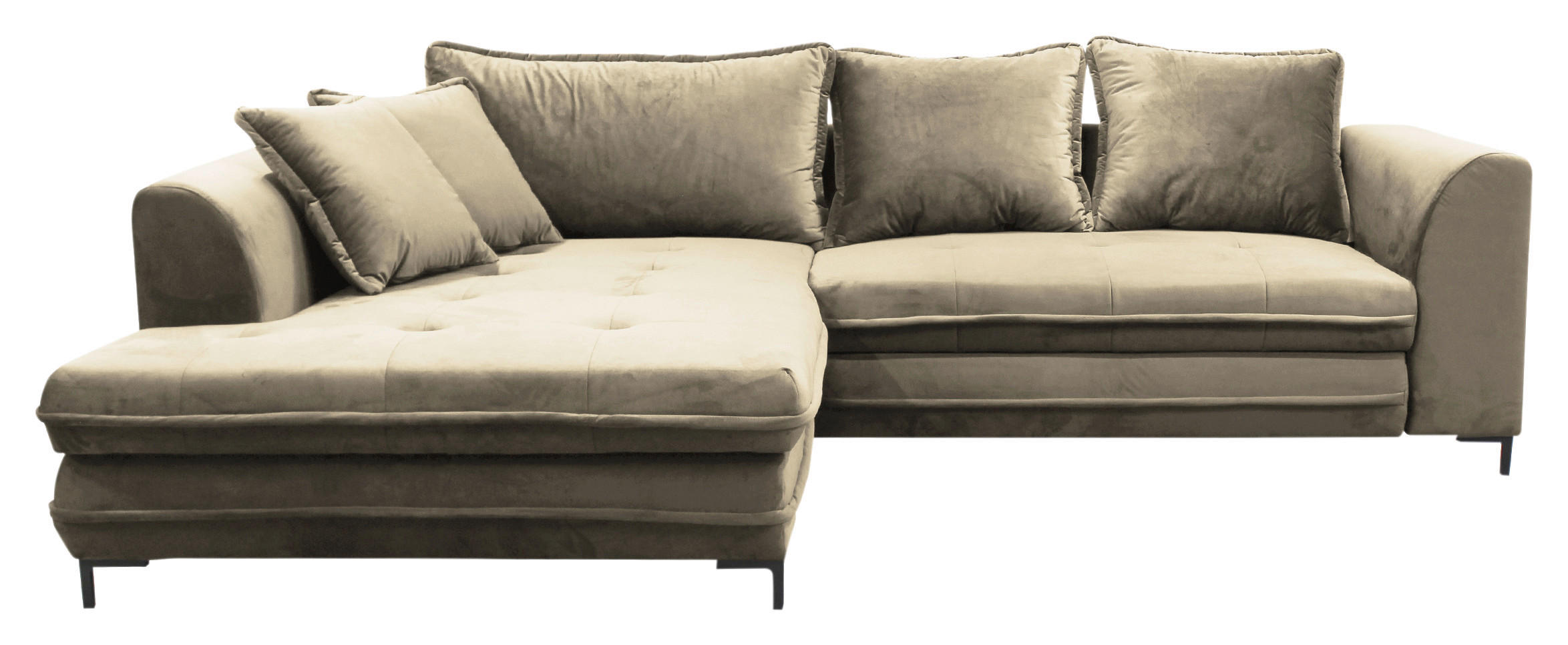 ECKSCHLAFSOFA Velours Beige  - Beige/Schwarz, Design, Textil/Metall (187/277cm) - Livetastic