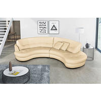 ECKSOFA Beige Echtleder Lederlook  - Beige/Schwarz, Design, Leder/Kunststoff (300/113cm) - Livetastic
