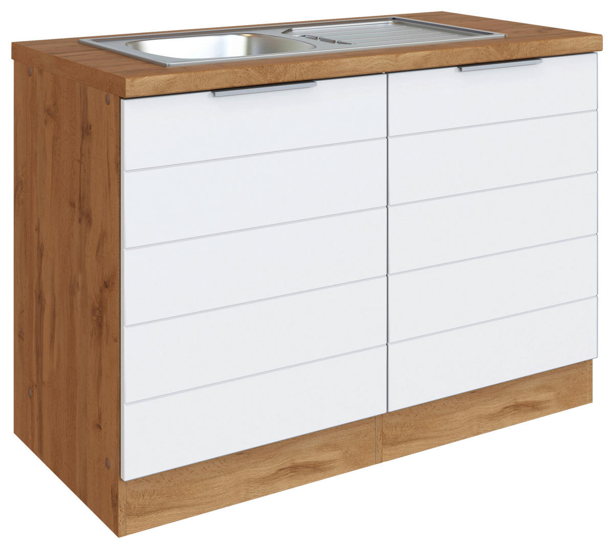 SPÜLENUNTERSCHRANK 120/86/60 cm  in Weiss, Eiche Wotan  - Weiss/Eiche Wotan, Design, Holzwerkstoff/Metall (120/86/60cm) - Held