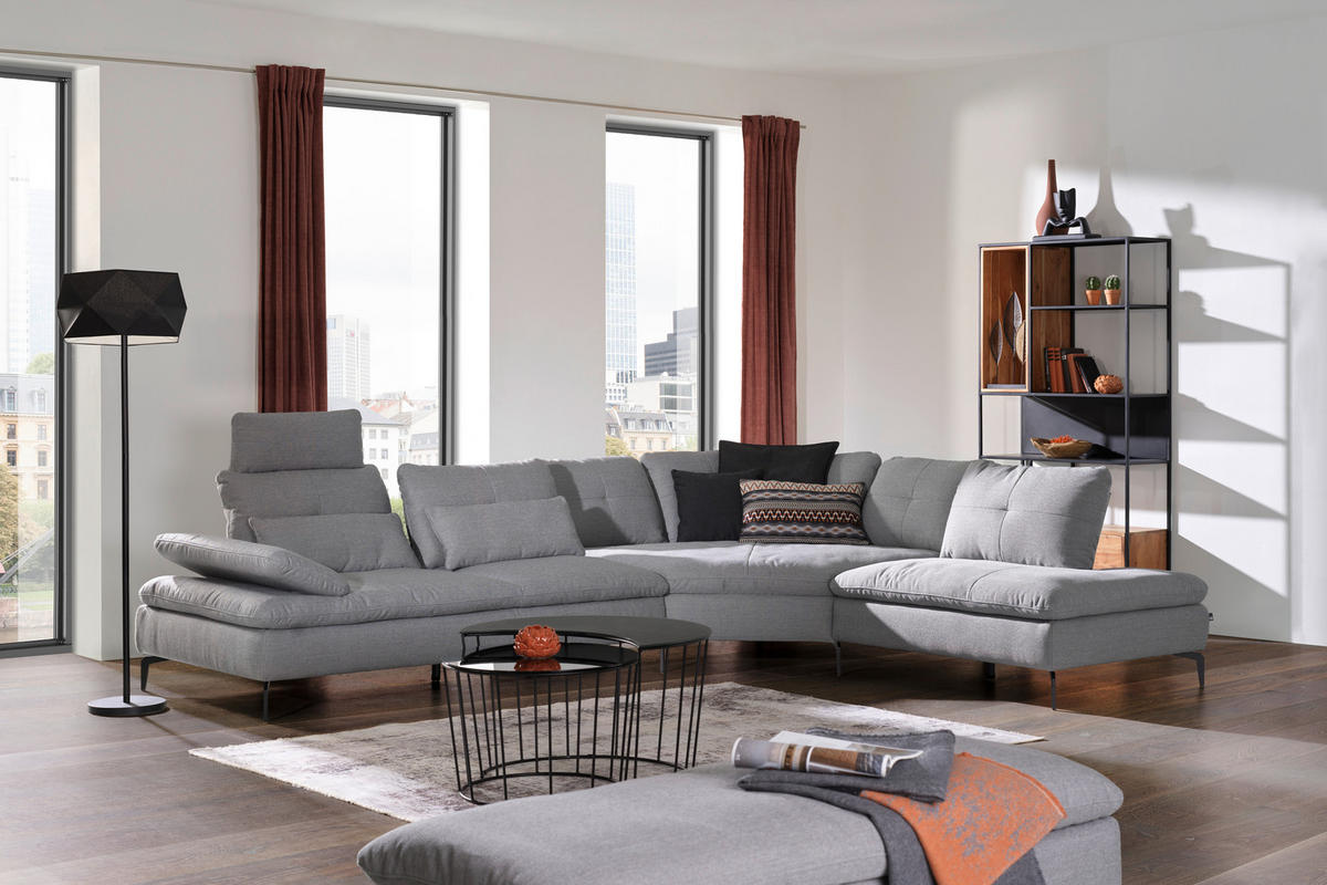 ECKSOFA in Flachgewebe Hellgrau  - Hellgrau/Schwarz, Design, Textil/Metall (271/344cm) - Chilliano