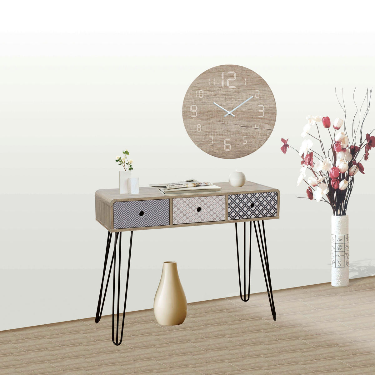 KONSOLENTISCH in Holzwerkstoff 99/33,5/80,5 cm    - Eichefarben/Multicolor, Design, Holzwerkstoff/Metall (99/33,5/80,5cm) - Livetastic