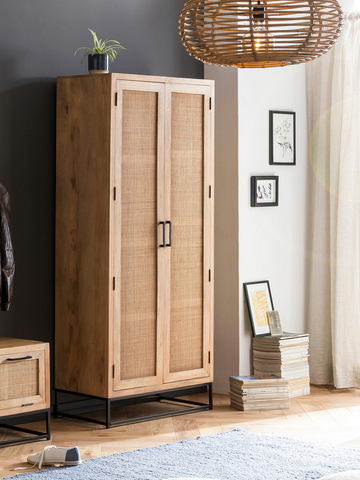 GARDEROBENSCHRANK  in 80/180/40 cm  - Schwarz/Naturfarben, Design, Holz/Metall (80/180/40cm) - MID.YOU