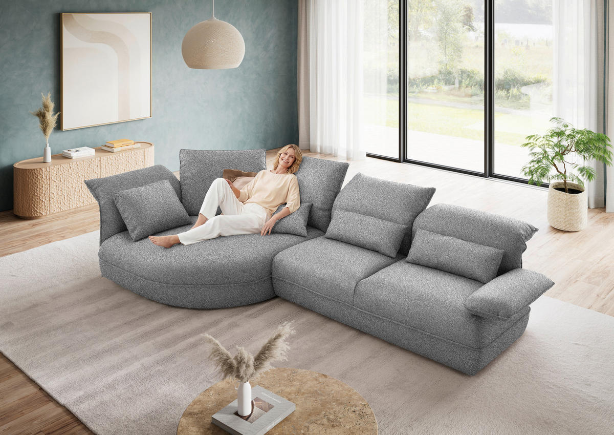 ECKSOFA Chenille Grau  - Schwarz/Grau, Design, Kunststoff/Textil (154/343cm) - Koinor
