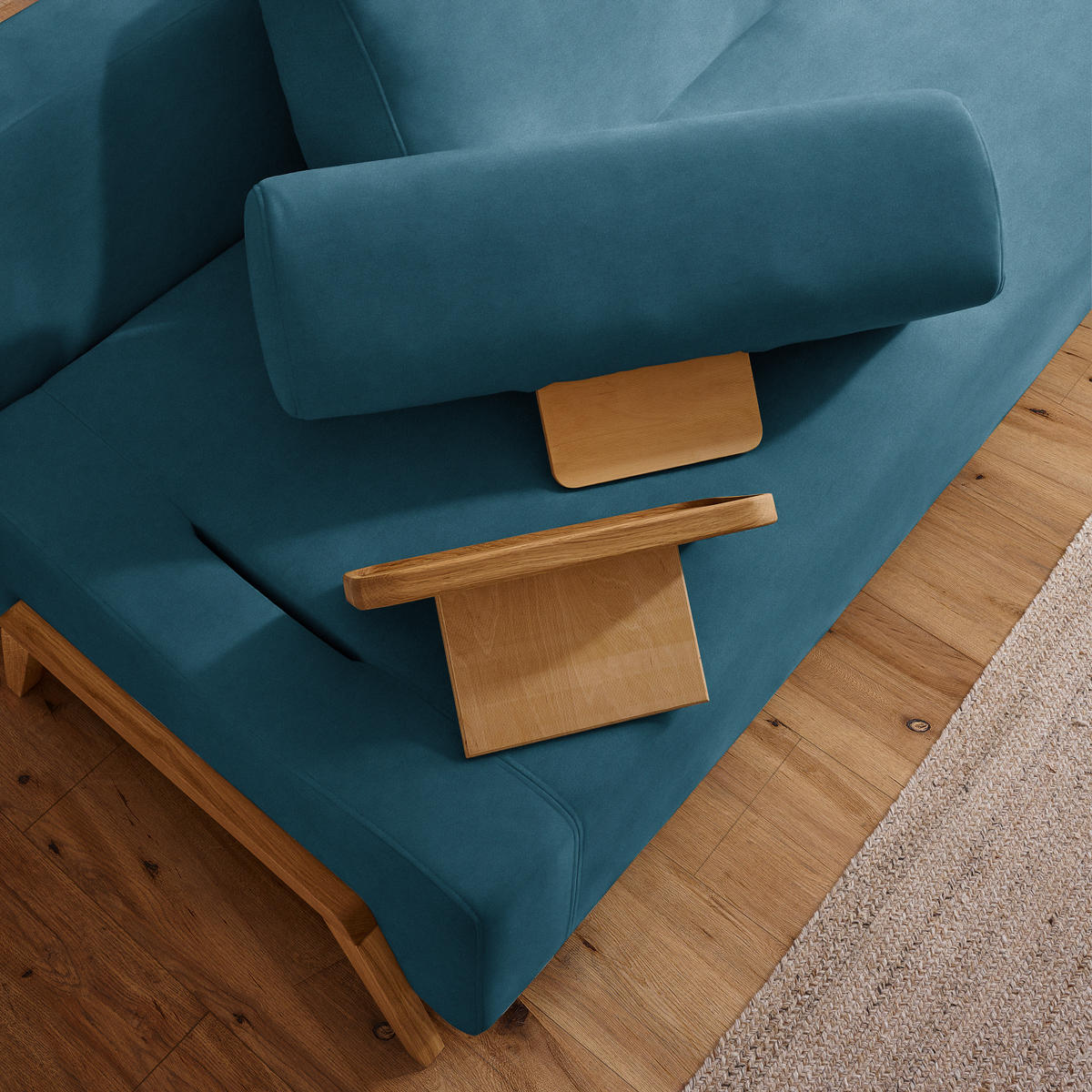 SCHLAFSOFA in Holz, Textil Blau  - Blau/Naturfarben, Design, Holz/Textil (211/88/102cm) - Niels Andersson