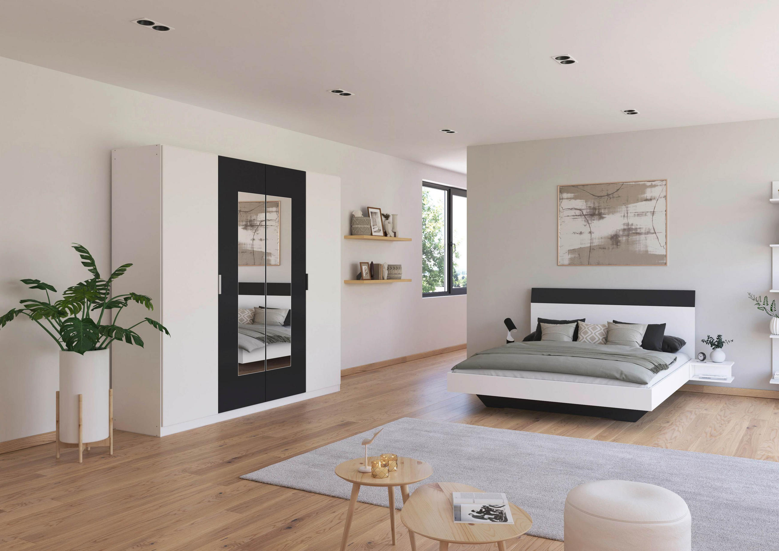 Thumbnail - Rauch Möbel Drehtürenschrank, Weiß, Dunkelgrau, Holzwerkstoff, 2 Fächer, 226x210x54 cm, Blauer Engel, Goldenes M, Made i...