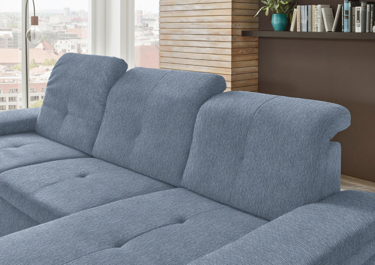 ECKSOFA in Flachgewebe Blau  - Blau/Schwarz, Design, Textil/Metall (297/174cm) - Beldomo Style