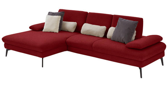 ECKSOFA in Chenille, Mikrofaser Bordeaux  157/299 cm  - Bordeaux/Schwarz, Design, Textil/Metall (157/299cm) - Dieter Knoll