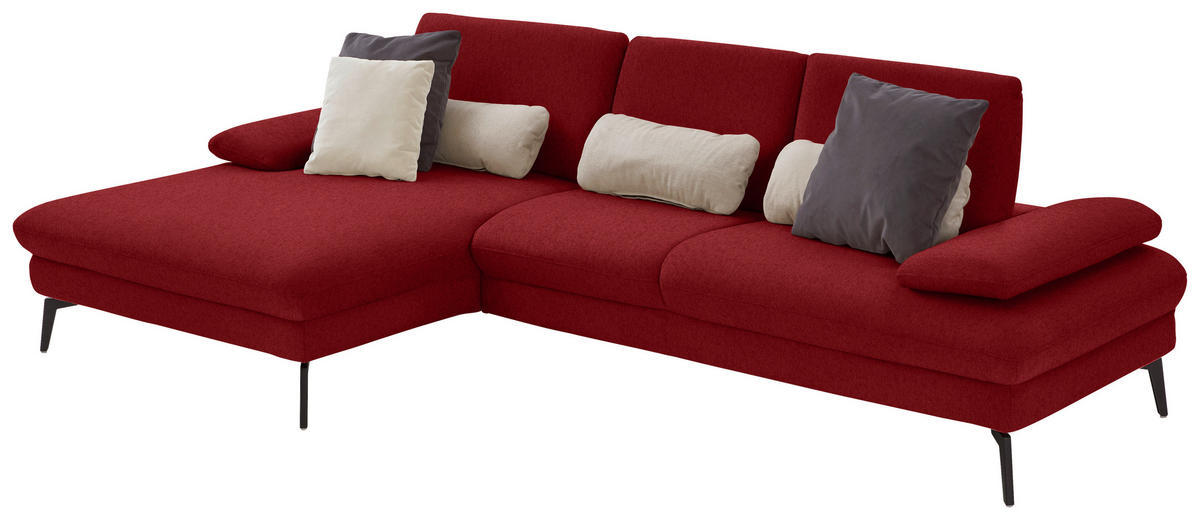 ECKSOFA in Chenille, Mikrofaser Bordeaux  - Bordeaux/Schwarz, Design, Textil/Metall (157/299cm) - Dieter Knoll