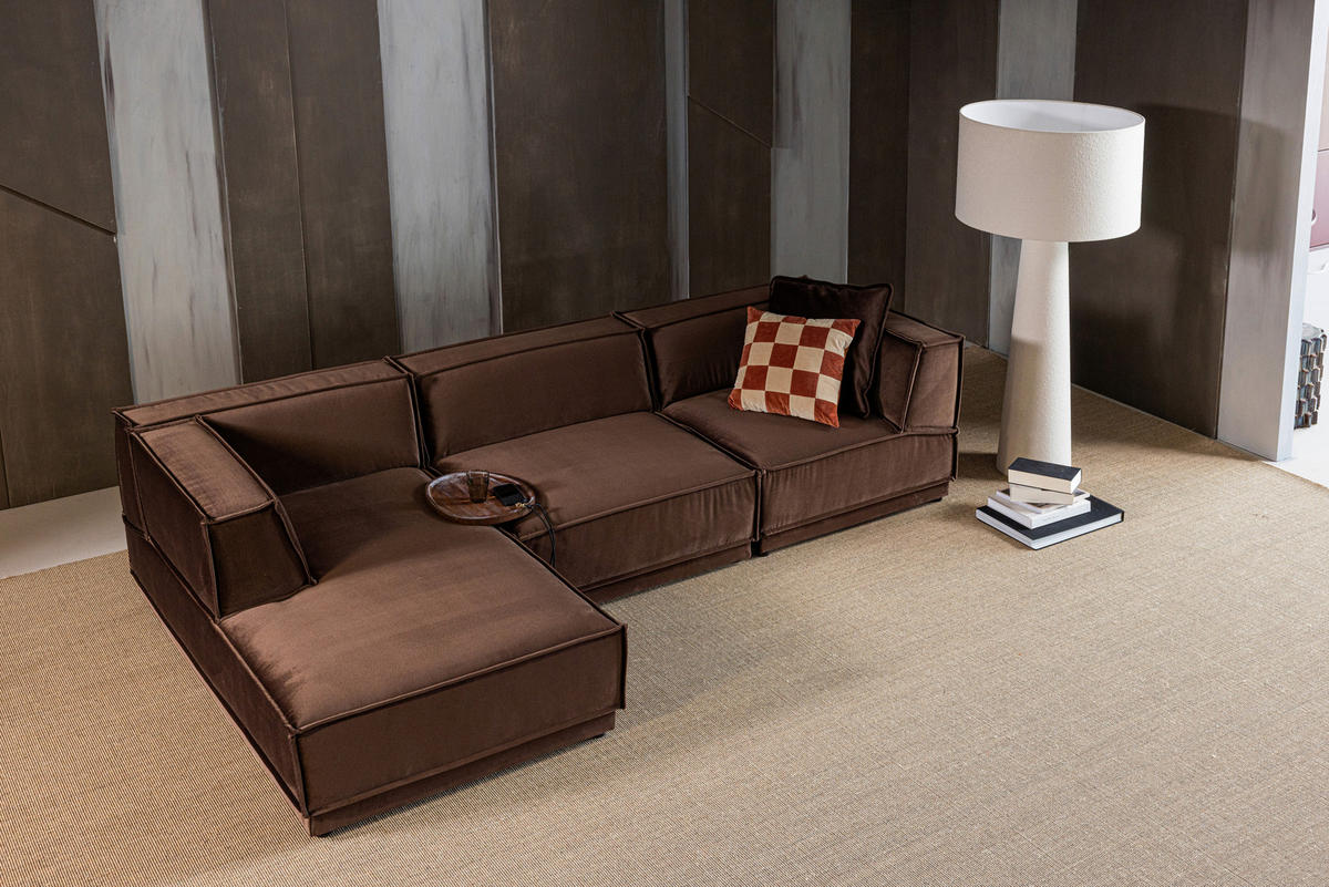 ECKSOFA Manu Braun Samt  - Schwarz/Braun, MODERN, Kunststoff/Textil (160/286cm) - Livetastic