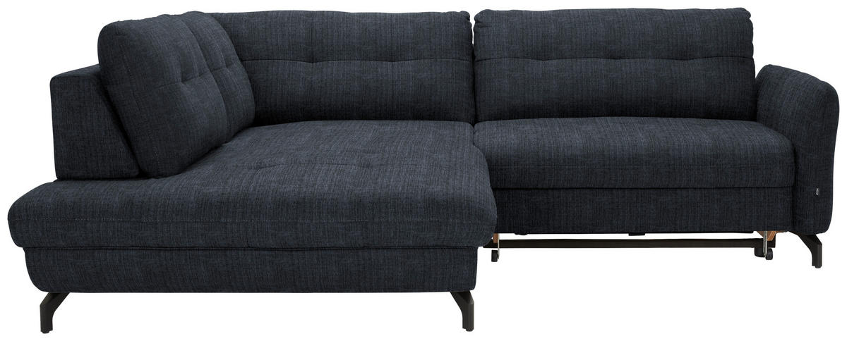 ECKSOFA in Flachgewebe, Leinenoptik Dunkelblau  - Schwarz/Dunkelblau, Design, Textil/Metall (208/247cm) - Xora