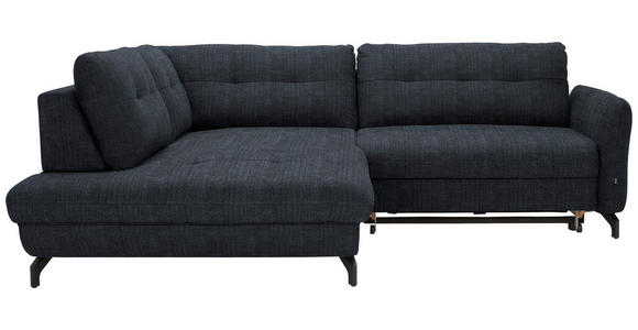 ECKSOFA in Flachgewebe, Leinenoptik Dunkelblau 208/247 cm - Schwarz/Dunkelblau, Design, Textil/Metall (208/247cm) - Xora