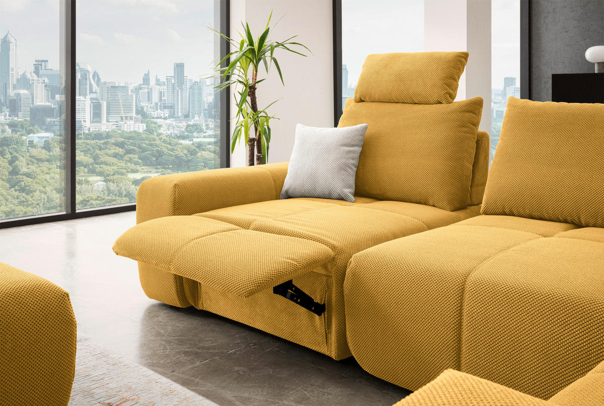 ECKSOFA in Velours Currygelb  - Currygelb/Schwarz, Design, Kunststoff/Textil (326/236cm) - Xora