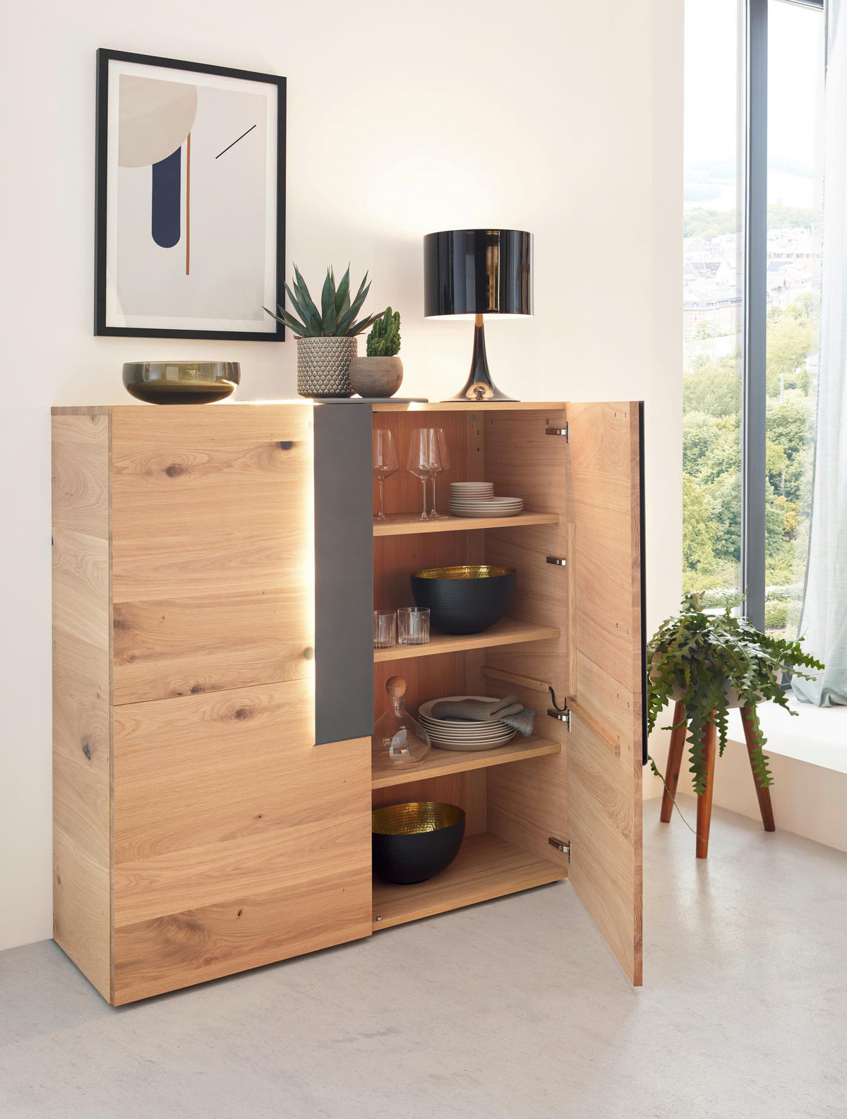 HIGHBOARD V-Taurino  in 128,2/131,2/43,5 cm  - Eichefarben/Anthrazit, Natur, Holz/Metall (128,2/131,2/43,5cm) - Voglauer