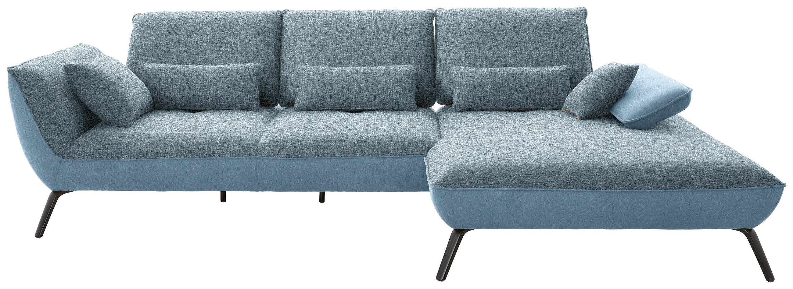 ECKSOFA in Flachgewebe Blau  301/191 cm  - Blau/Schwarz, Design, Textil/Metall (301/191cm) - Moderano