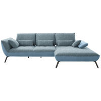 ECKSOFA in Flachgewebe Blau  301/191 cm  - Blau/Schwarz, Design, Textil/Metall (301/191cm) - Moderano