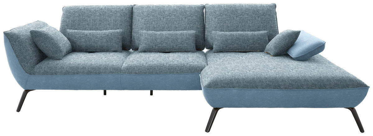 ECKSOFA in Flachgewebe Blau  301/191 cm  - Blau/Schwarz, Design, Textil/Metall (301/191cm) - Moderano