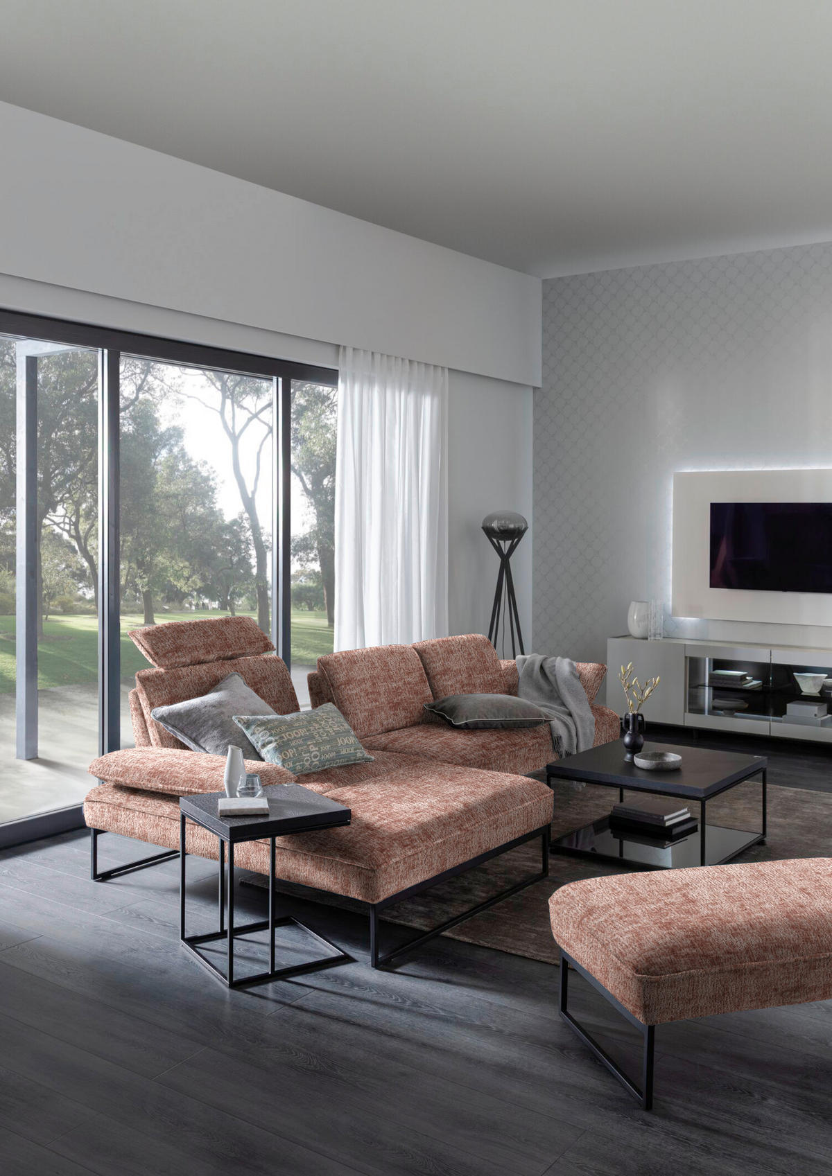 HOCKERBANK in Textil Altrosa  - Anthrazit/Altrosa, Design, Textil/Metall (108/46/64cm) - Joop!