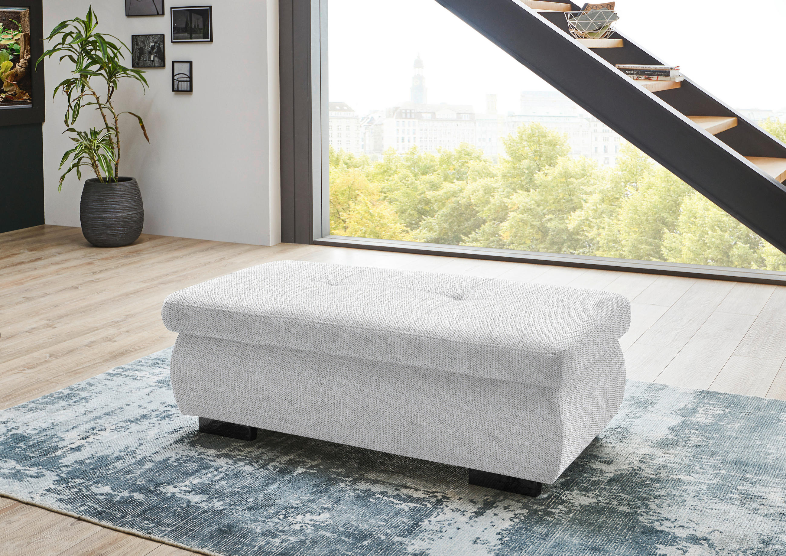 HOCKER in Textil Ecru  - Ecru/Schwarz, Design, Textil/Metall (138/44/67cm) - Beldomo Style