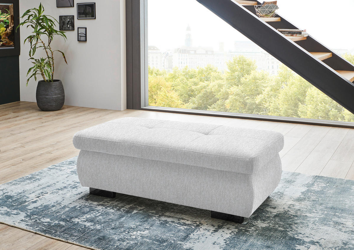 HOCKER in Textil Ecru  - Ecru/Schwarz, Design, Textil/Metall (138/44/67cm) - Beldomo Style