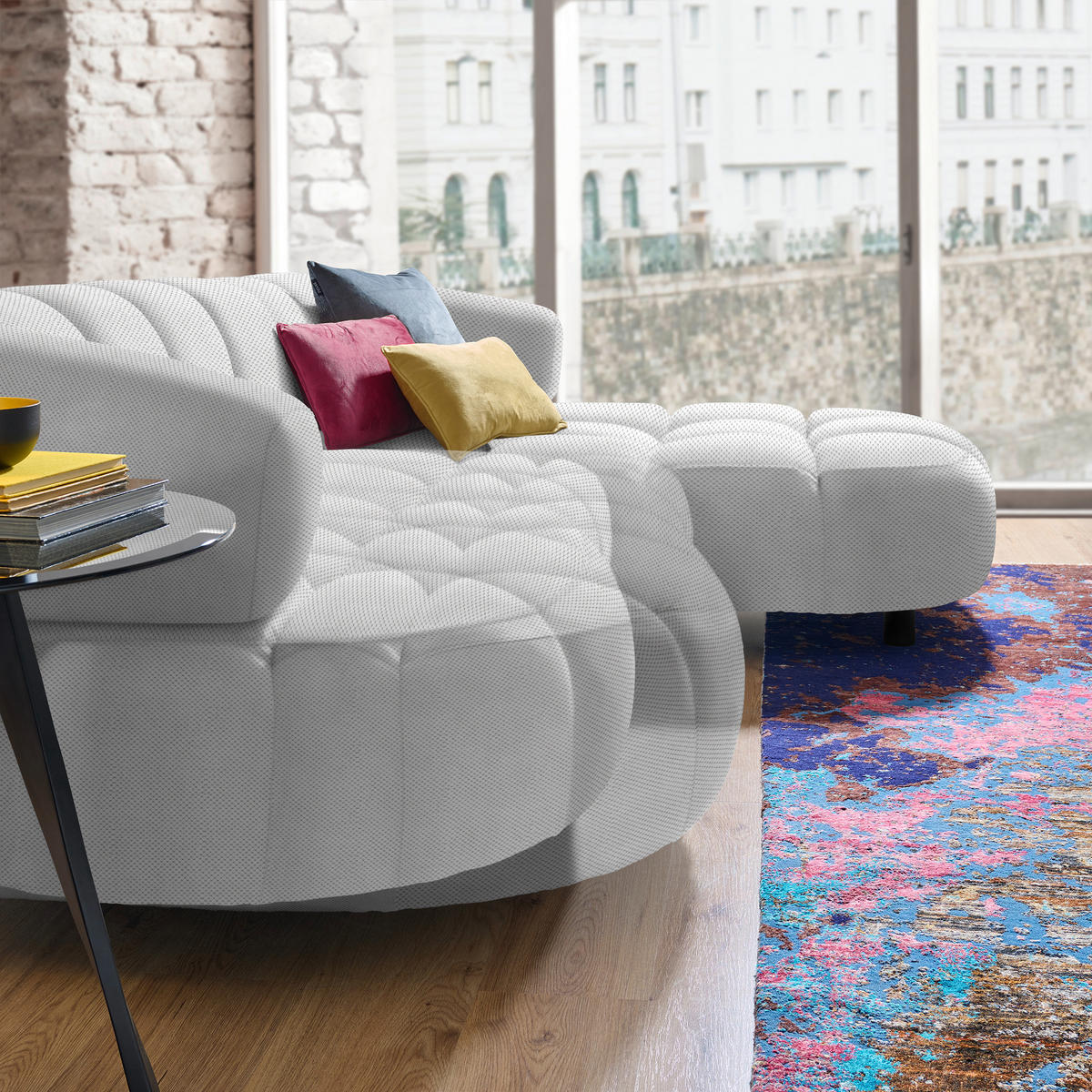 ECKSOFA in Webstoff Silberfarben  284/183 cm  - Silberfarben/Schwarz, Design, Holz/Textil (284/183cm) - Welnova