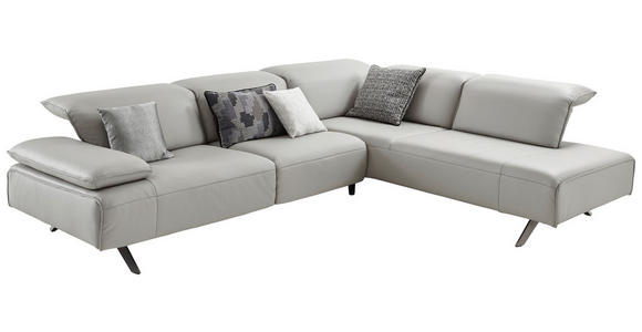 ECKSOFA Biella in Echtleder Hellgrau  295/231 cm  - Dunkelgrau/Anthrazit, Design, Leder/Metall (295/231cm) - Johann Jakob