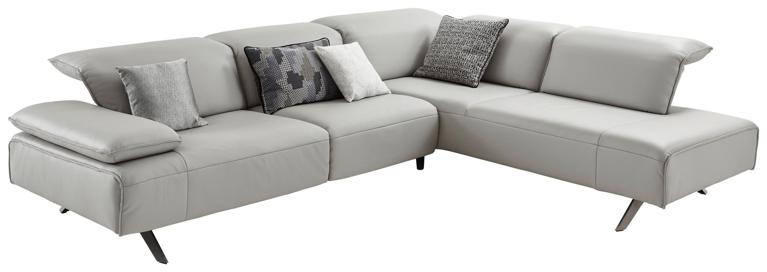 SEDEŽNA GARNITURA, pravo usnje srebrne barve  - srebrne barve/temno siva, Design, kovina/usnje (291/229cm) - Johann Jakob