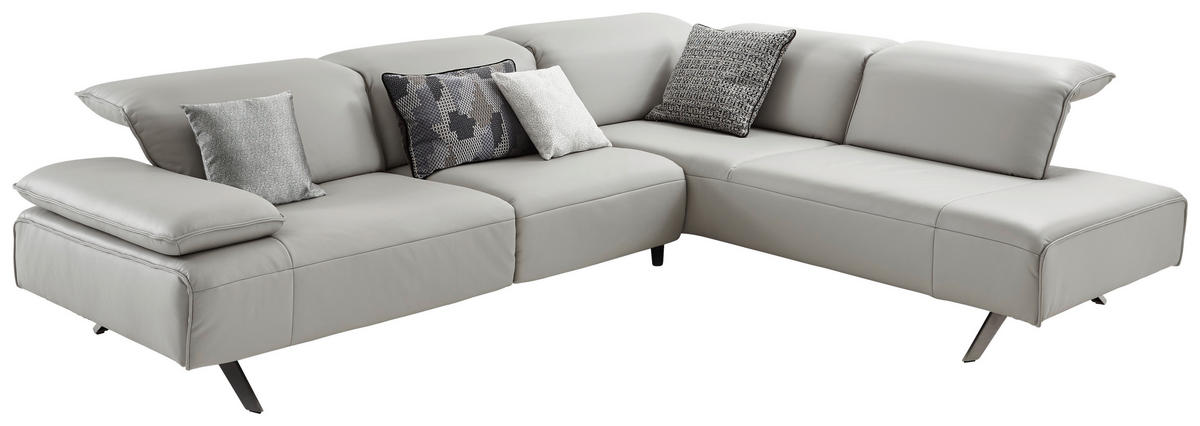 ECKSOFA in Echtleder Hellgrau  295/231 cm  - Dunkelgrau/Anthrazit, Design, Leder/Metall (295/231cm) - Johann Jakob