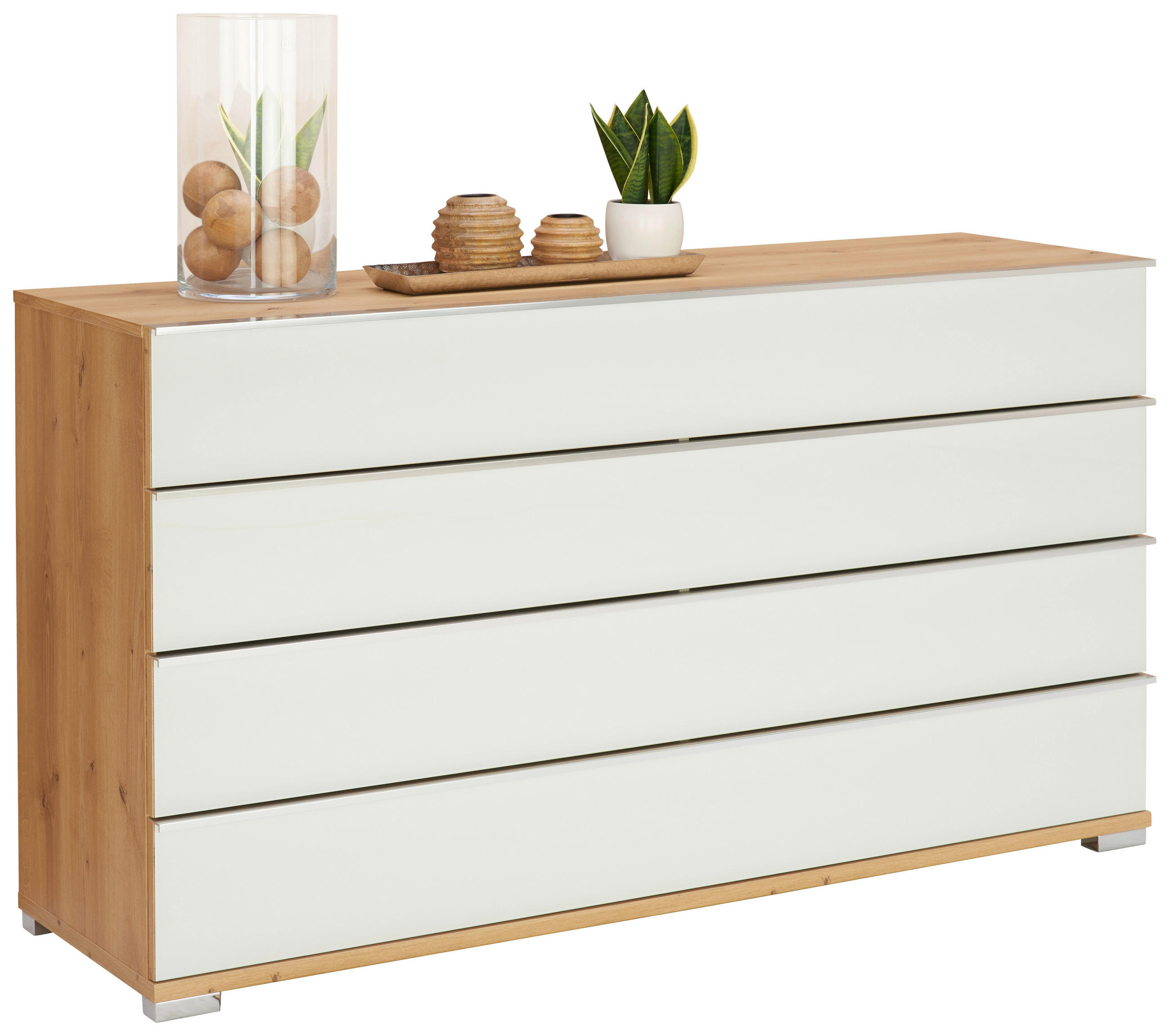KOMMODE 149/82/42 cm  in Weiss, Eiche Bianco  - Chromfarben/Weiss, Konventionell, Glas/Holzwerkstoff (149/82/42cm) - Venda