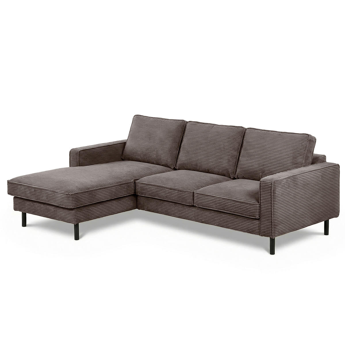 ECKSOFA Taupe Cord Rücken echt  - Taupe/Schwarz, Design, Textil/Metall (166/238cm) - Livetastic