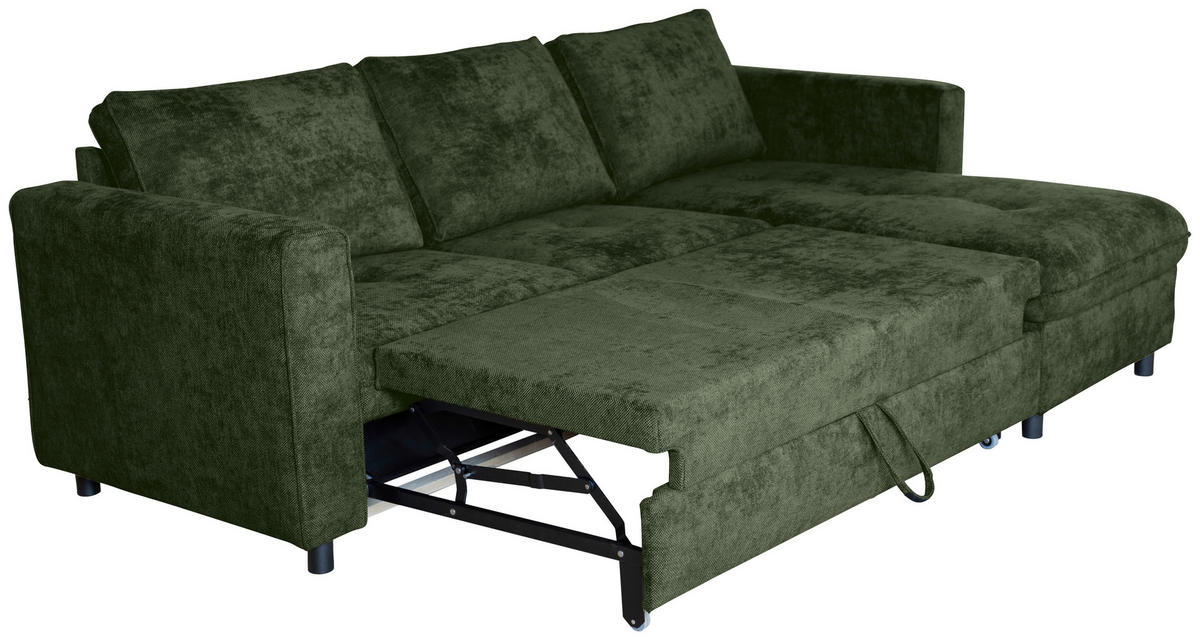 ECKSOFA Dunkelgrün Flachgewebe  - Dunkelgrün/Schwarz, KONVENTIONELL, Textil/Metall (252/162cm) - Carryhome