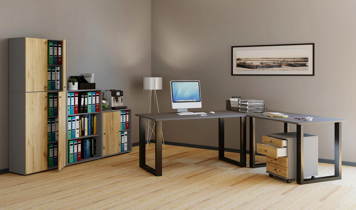 ECKSCHREIBTISCH 190/190/76 cm  in Anthrazit, Schwarz  - Anthrazit/Schwarz, Design, Holzwerkstoff/Metall (190/190/76cm) - MID.YOU