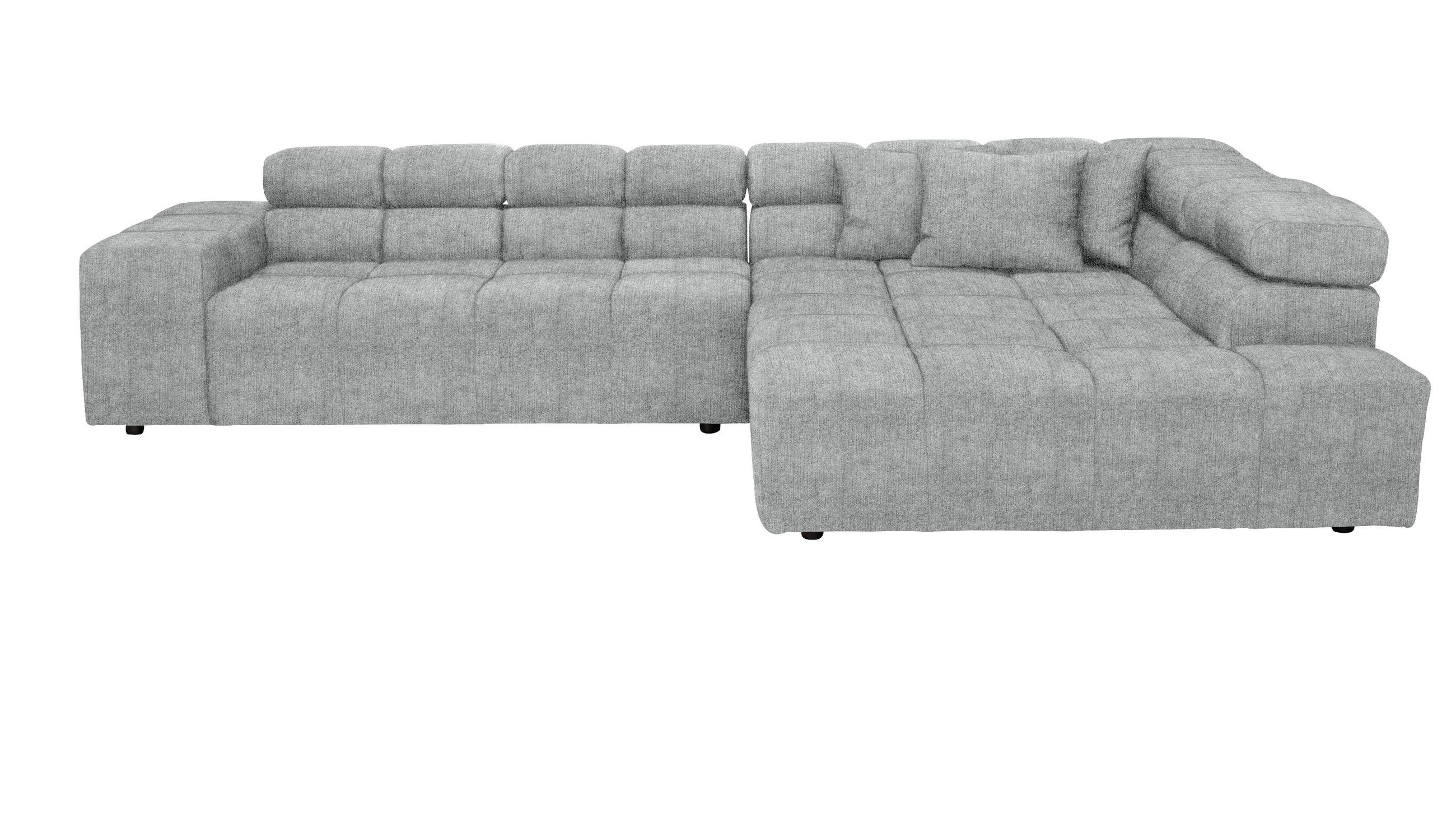 ECKSOFA Hellgrau Velours Zierkissen, Rücken echt, Kopfteilverstellung  - Hellgrau/Schwarz, Design, Kunststoff/Textil (317/213cm) - Hom`in