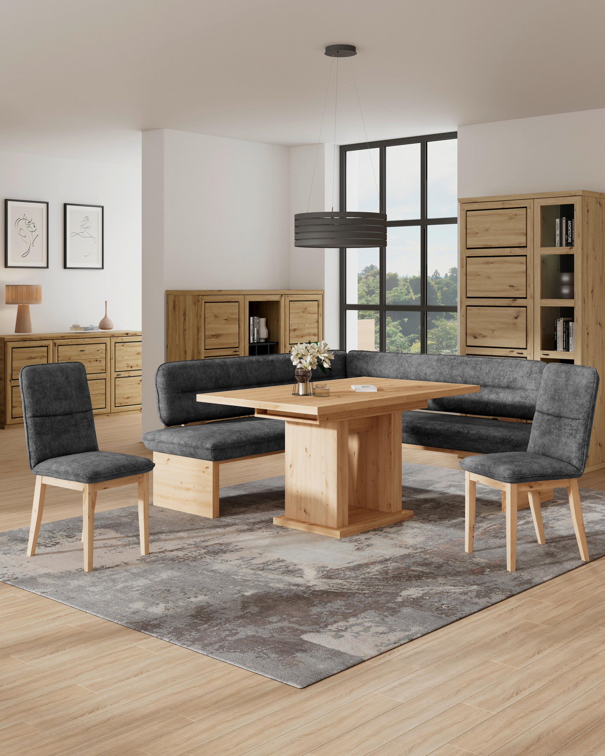 ECKBANK 232/170 cm Webstoff Schwarz Eiche Sperrholz   - Eichefarben/Schwarz, KONVENTIONELL, Holz/Textil (232/170cm) - James Wood