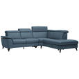 ECKSOFA in Echtleder Blau  - Blau/Schwarz, Design, Leder/Metall (285/239cm) - Cantus