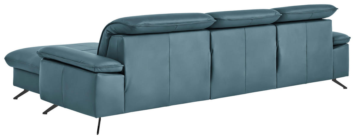 ECKSOFA  Echtleder Blau  - Blau/Schwarz, Design, Leder/Metall (307/169cm) - Beldomo Premium