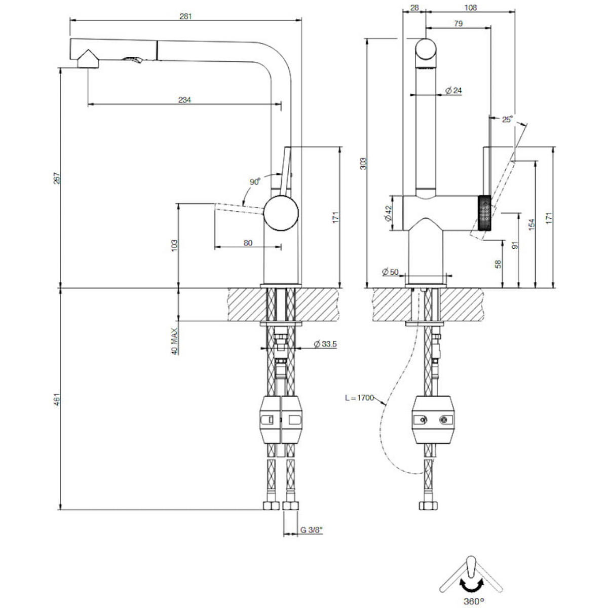 KÜCHENARMATUR - Edelstahlfarben, Basics, Metall (28/30,3/13,2cm) - HKT