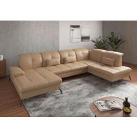 WOHNLANDSCHAFT Cappuccino Kombination Echtleder/Stoff Vliesstoff  - Schwarz/Cappuccino, KONVENTIONELL, Leder/Textil (185/357/231cm) - Sit & More