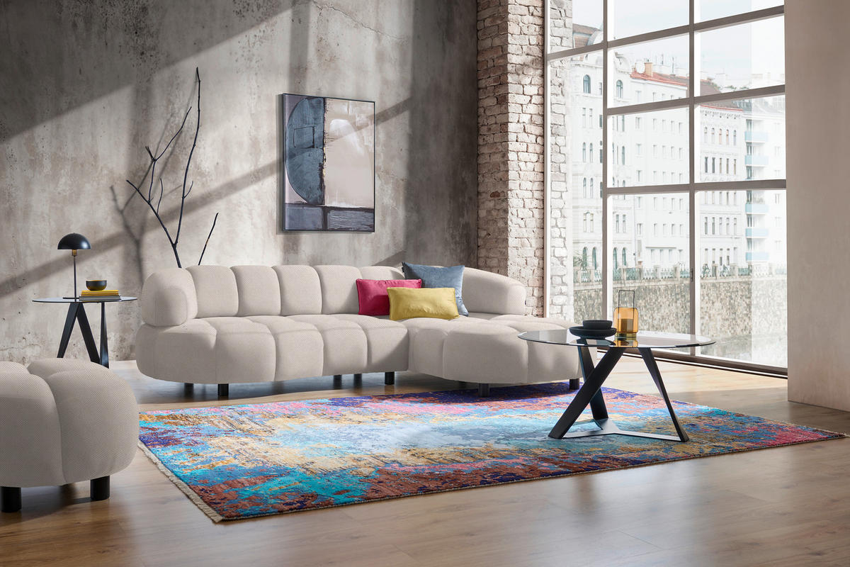 ECKSOFA in Webstoff Creme  284/183 cm  - Creme/Schwarz, Design, Holz/Textil (284/183cm) - Welnova