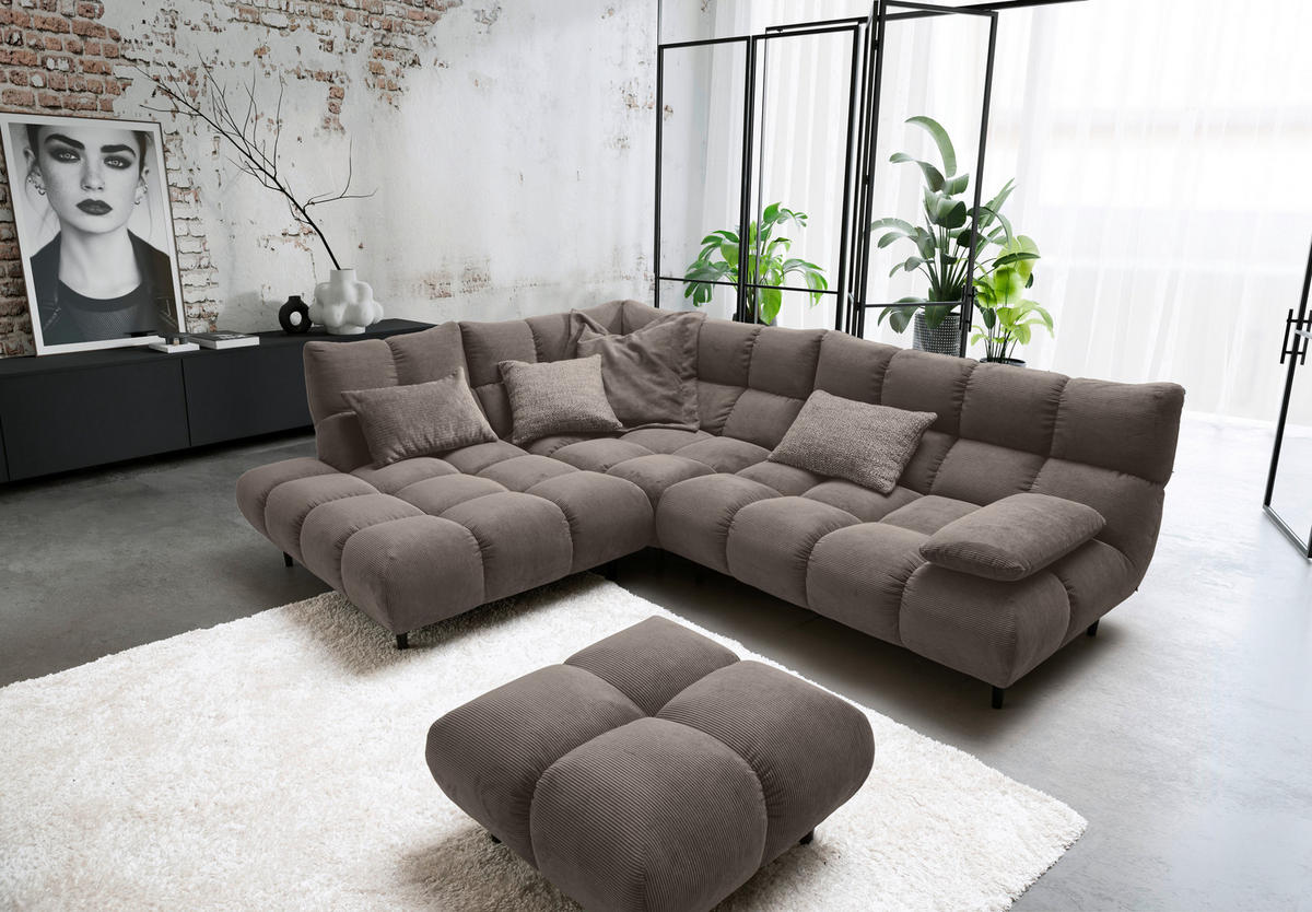 ECKSOFA Ottomane links, Eckteil  Taupe Feincord  - Taupe/Schwarz, Design, Holz/Textil (215/288cm) - Pure Home Lifestyle