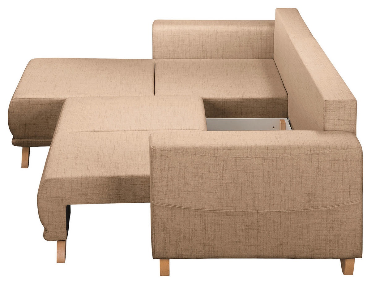 ECKSOFA in Textilgeflecht Beige  - Wengefarben/Beige, Design, Holz/Textil (257/174cm) - Livetastic