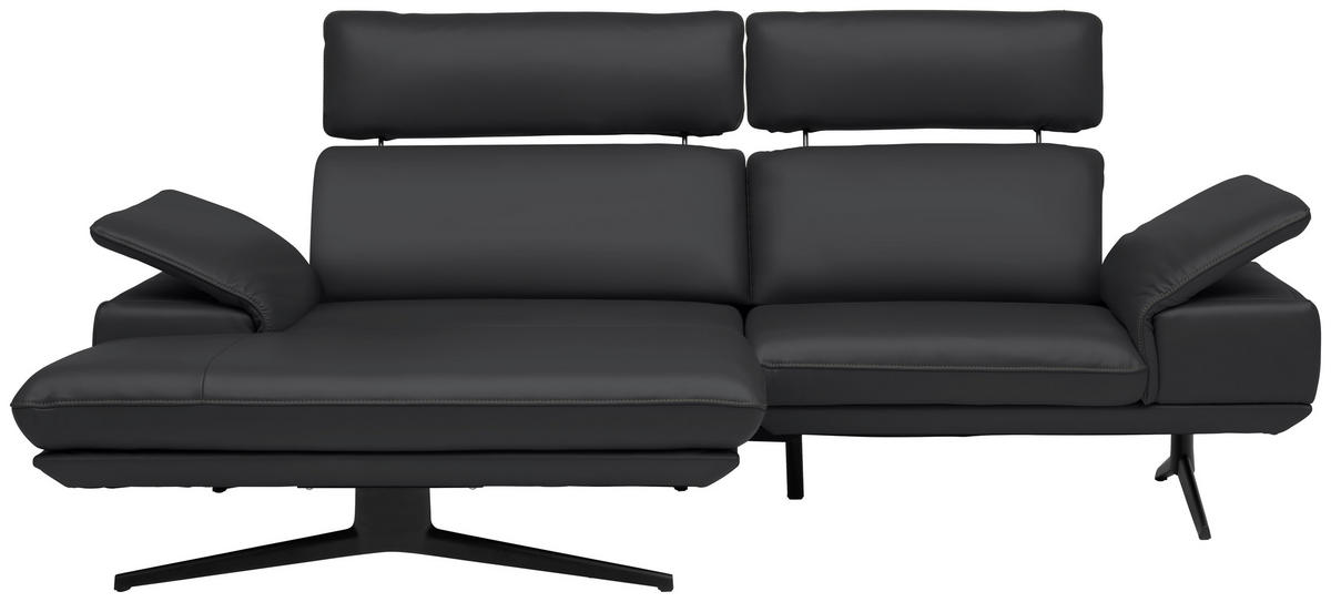 ECKSOFA in Echtleder Schwarz  - Beige/Schwarz, Design, Leder/Metall (150/242cm) - Koinor