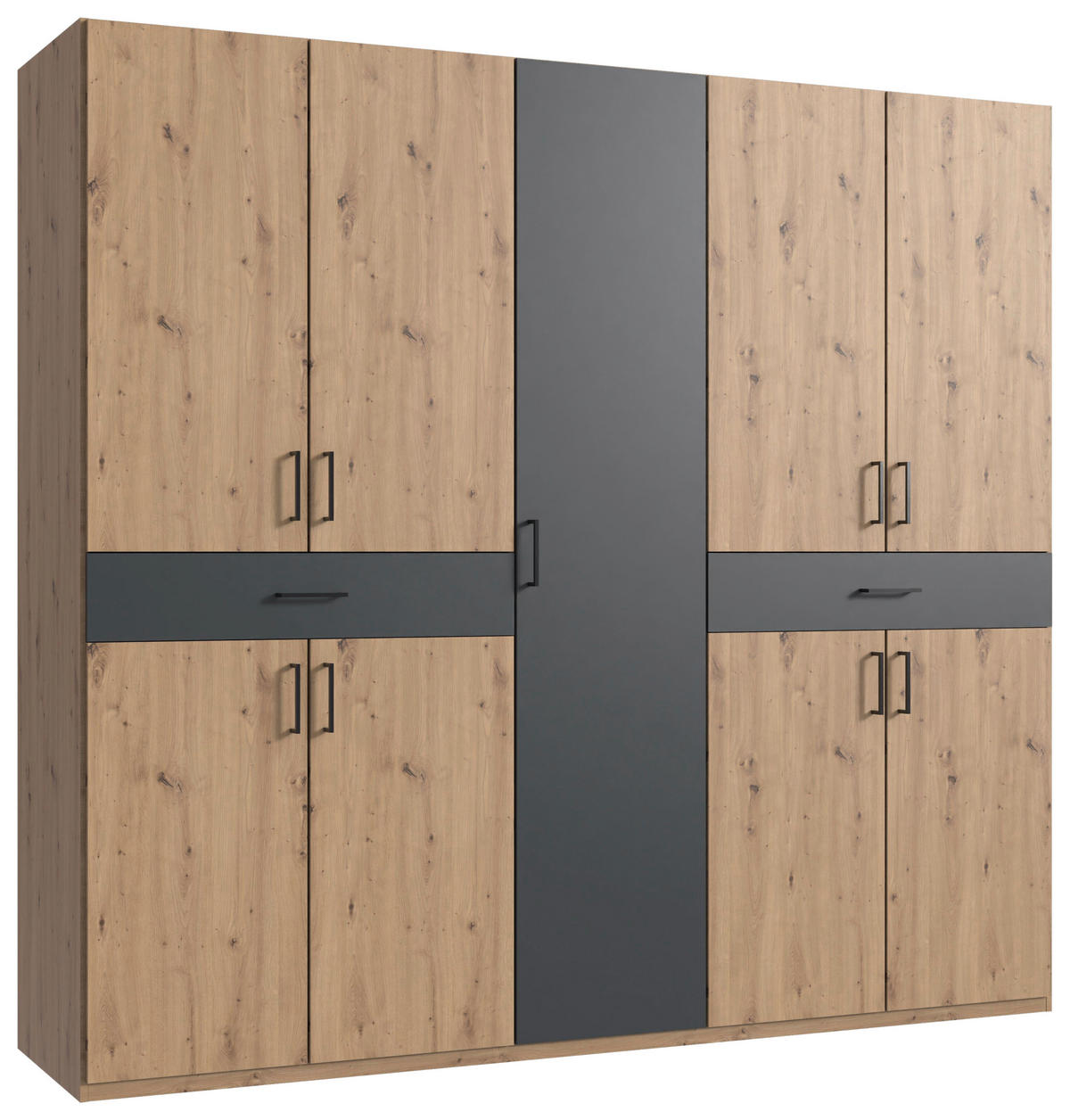 DREHTÜRENSCHRANK in Graphitfarben, Eiche Artisan  - Schwarz/Graphitfarben, Konventionell, Holzwerkstoff/Kunststoff (225/208/58cm) - Carryhome