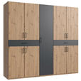 DREHTÜRENSCHRANK in Graphitfarben, Eiche Artisan - Schwarz/Graphitfarben, KONVENTIONELL, Holzwerkstoff/Kunststoff (225/208/58cm) - Carryhome