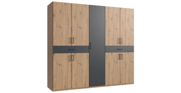 DREHTÜRENSCHRANK in Graphitfarben, Eiche Artisan - Schwarz/Graphitfarben, KONVENTIONELL, Holzwerkstoff/Kunststoff (225/208/58cm) - Carryhome