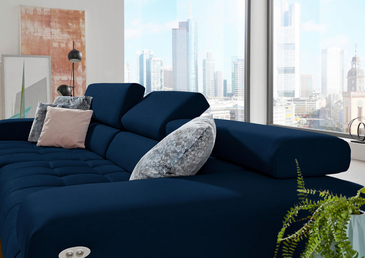 ECKSOFA Mikrofaser Dunkelblau  - Silberfarben/Dunkelblau, Design, Textil/Metall (190/335cm) - Beldomo Speed