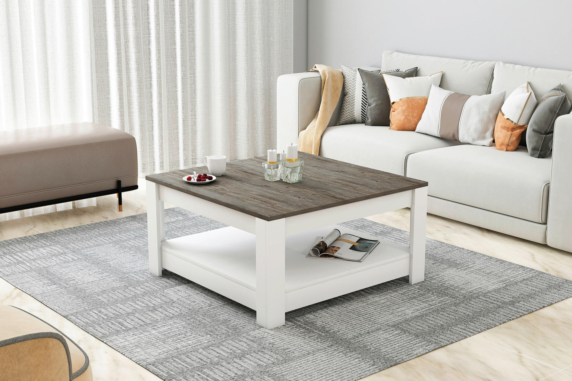 COUCHTISCH in Holzwerkstoff 89/89/45 cm  - Eiche dunkel/Weiss, Design, Holzwerkstoff (89/89/45cm) - Livetastic