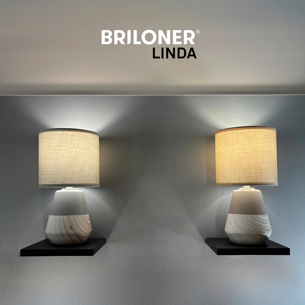 LED ASZTALI LÁMPA - bézs, Basics, textil/fa (18/34cm)