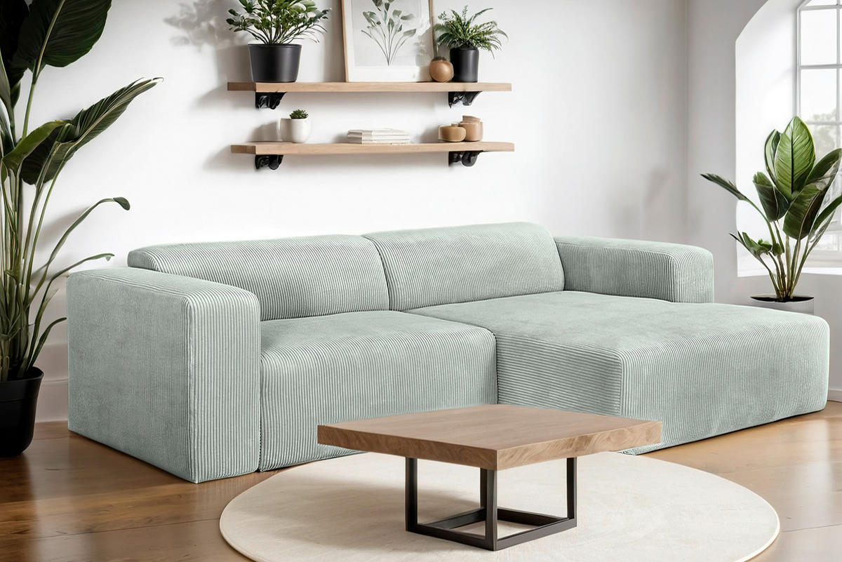 ECKSOFA BASMA in Cord Grau  298/175 cm  - Schwarz/Grau, Design, Kunststoff/Textil (298/175cm) - P & B