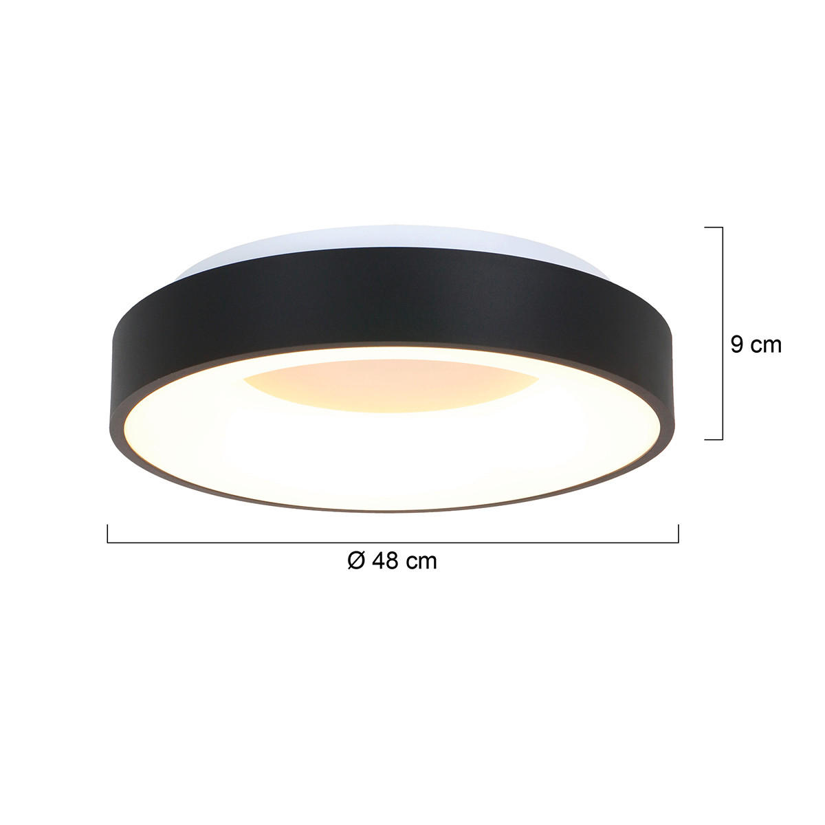 LED-DECKENLEUCHTE Ringlede 48/9 cm   - Schwarz, KONVENTIONELL, Kunststoff/Metall (48/9cm)