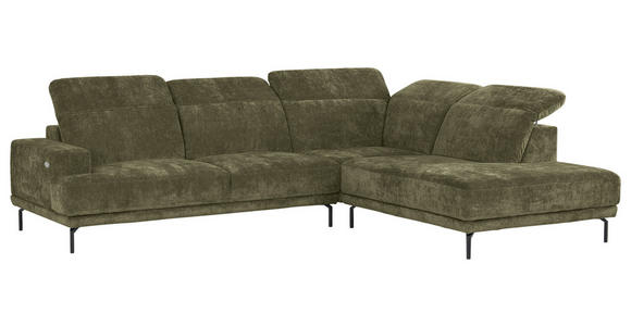 ECKSOFA Grün Chenille Kopfteilverstellung, Sitztiefenverstellung  - Schwarz/Grün, Design, Textil/Metall (307/243cm) - Xora